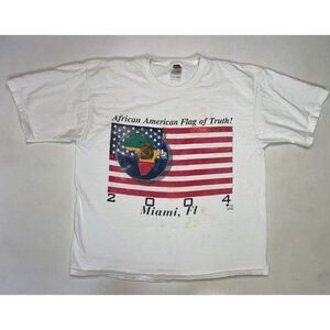 VINTAGE African American Flag Of Truth 2004 Miami Graphic T-shirt Men XL White